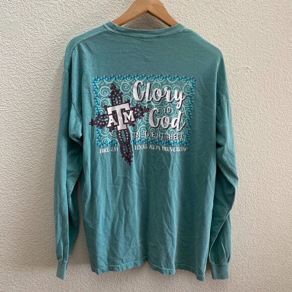 Glory To God Texas A&M University Aggies Luke 2:14 Comfort Colors Shirt Large - Picture 1 of 4